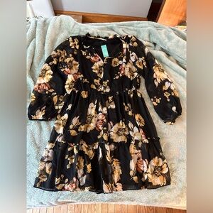 Maurices Black Floral Tiered Dress